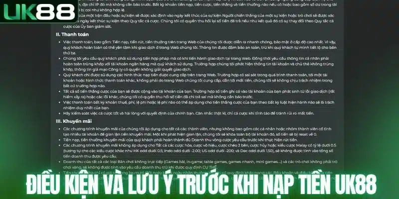 Điều kiện và lưu ý trước khi nạp tiền UK88